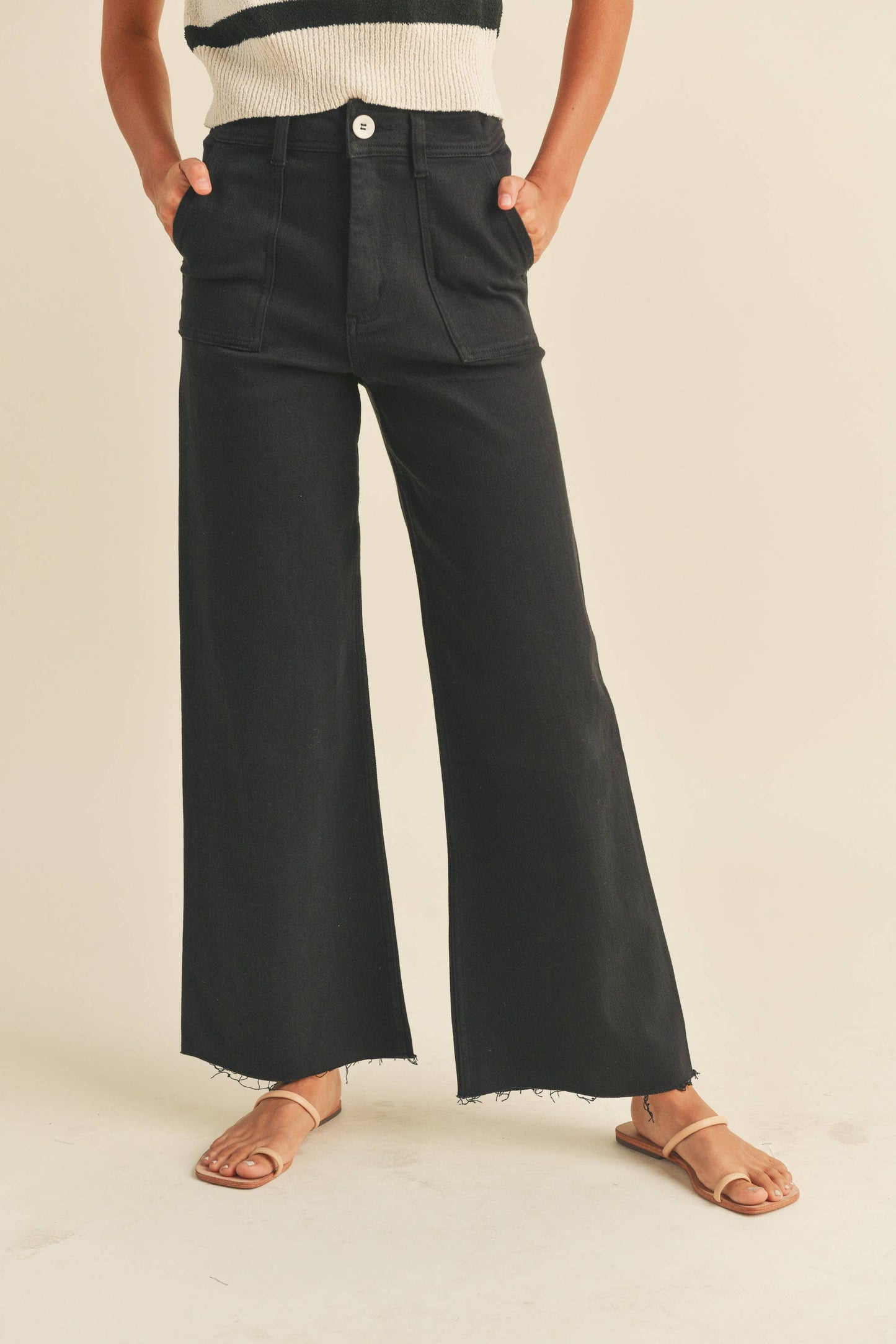 DYE AND WASH COTTON STRETCH WIDE LEG PANTS