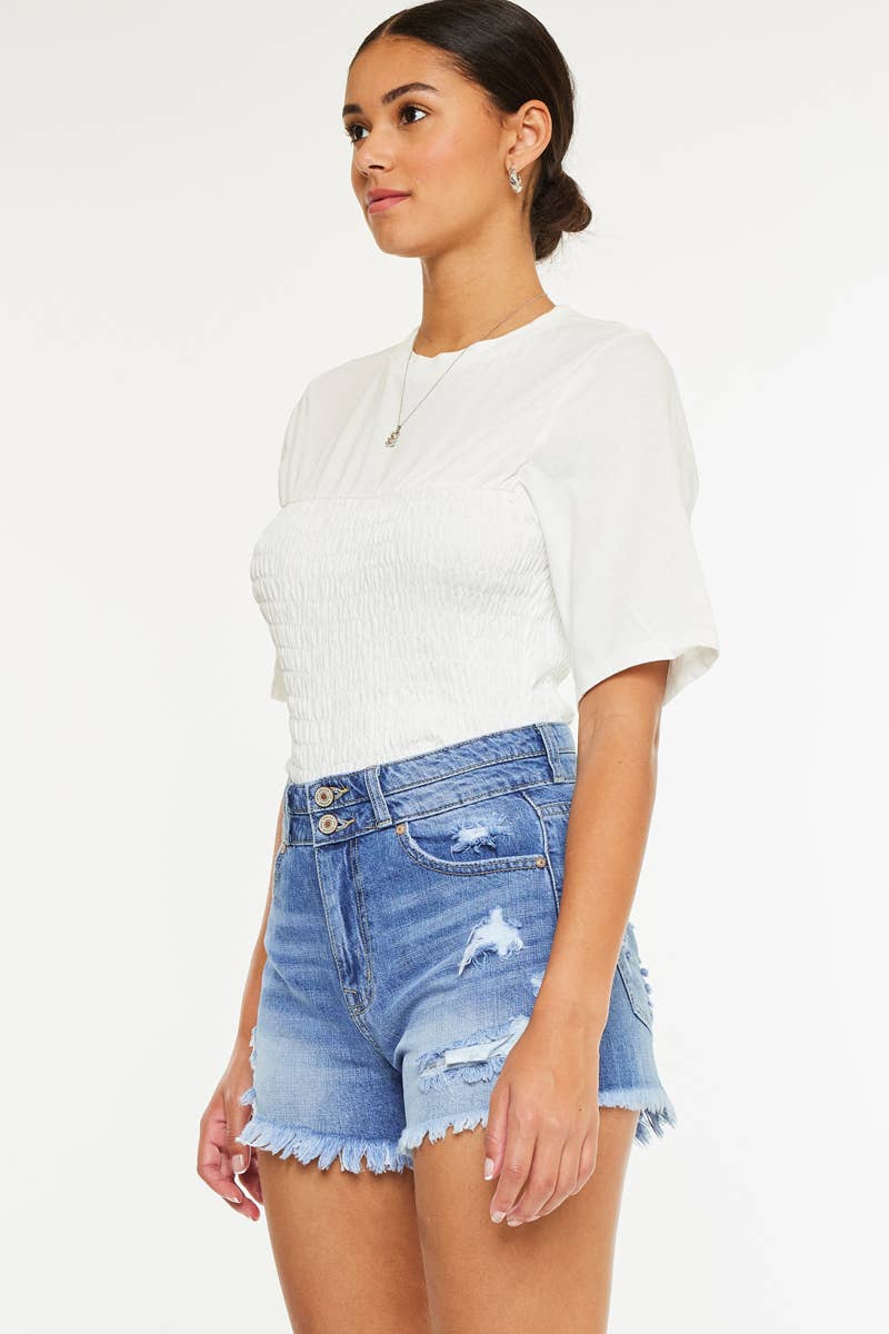 OPEN PACK HIGH RISE MOM DENIM SHORTS-KC8560NM
