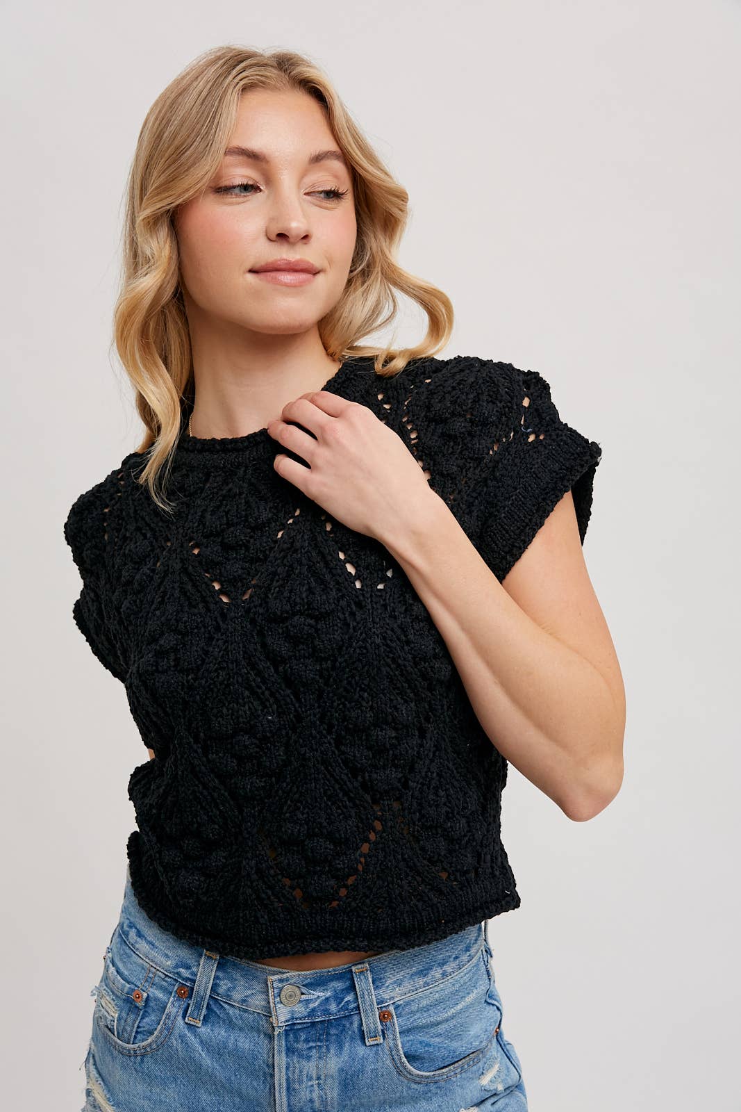KNIT SWEATER SHORT SLEEVED PULLOVER