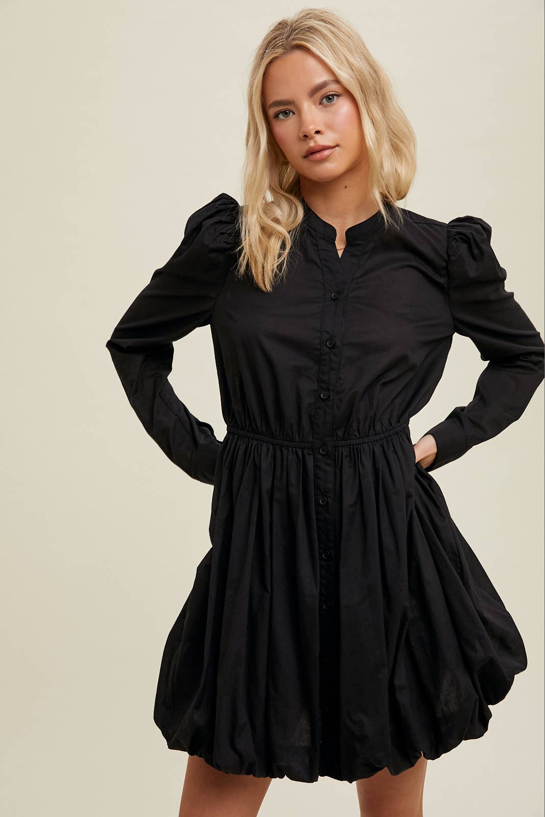 BUBBLE HEM BUTTON-UP MINI DRESS / WL24-9600