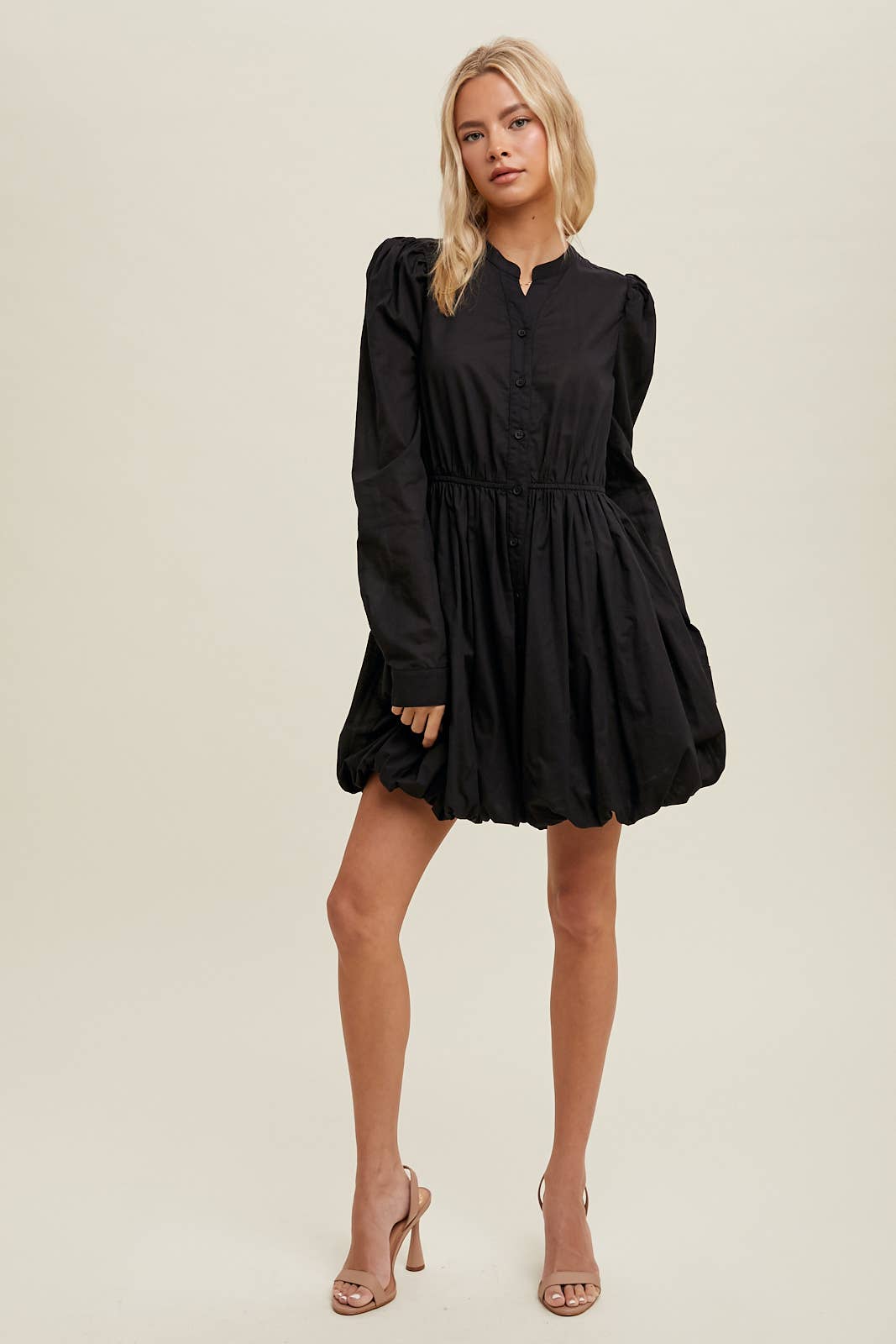 BUBBLE HEM BUTTON-UP MINI DRESS / WL24-9600