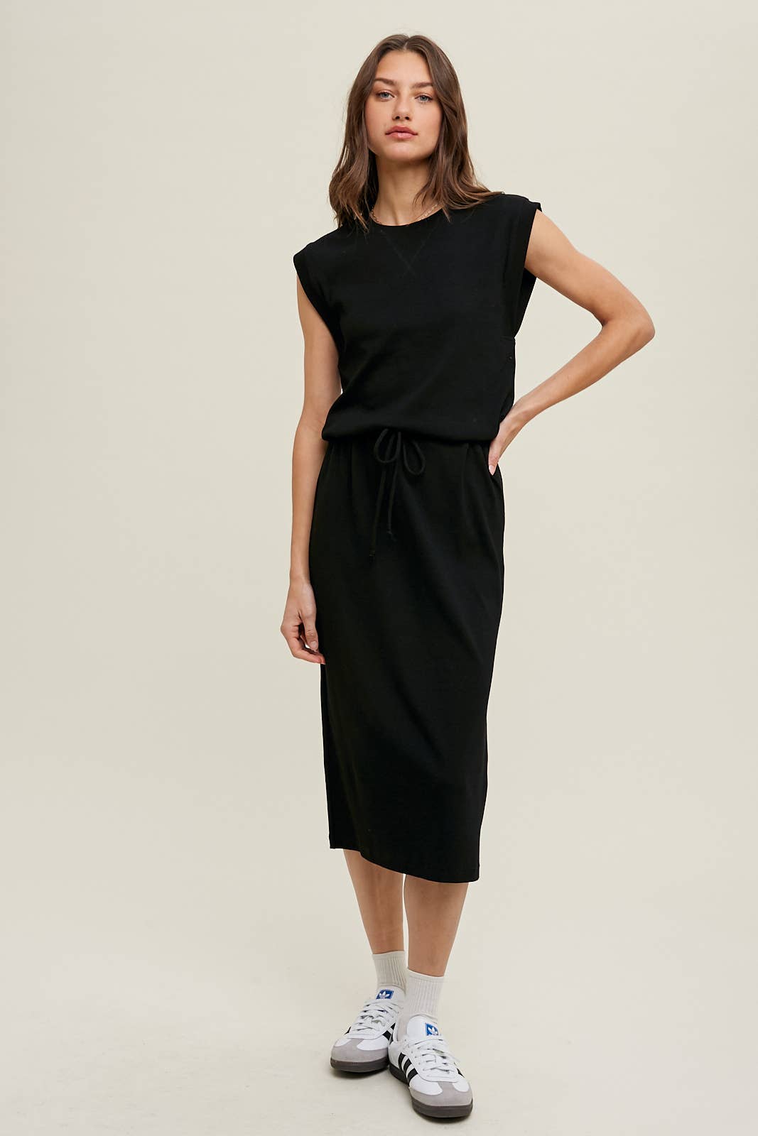 MUSCLE KNIT MIDI DRESS WITH DRAWSTRING / WL24-8856
