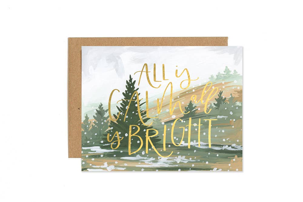 Calm & Bright Christmas Holiday Landscape Greeting Card