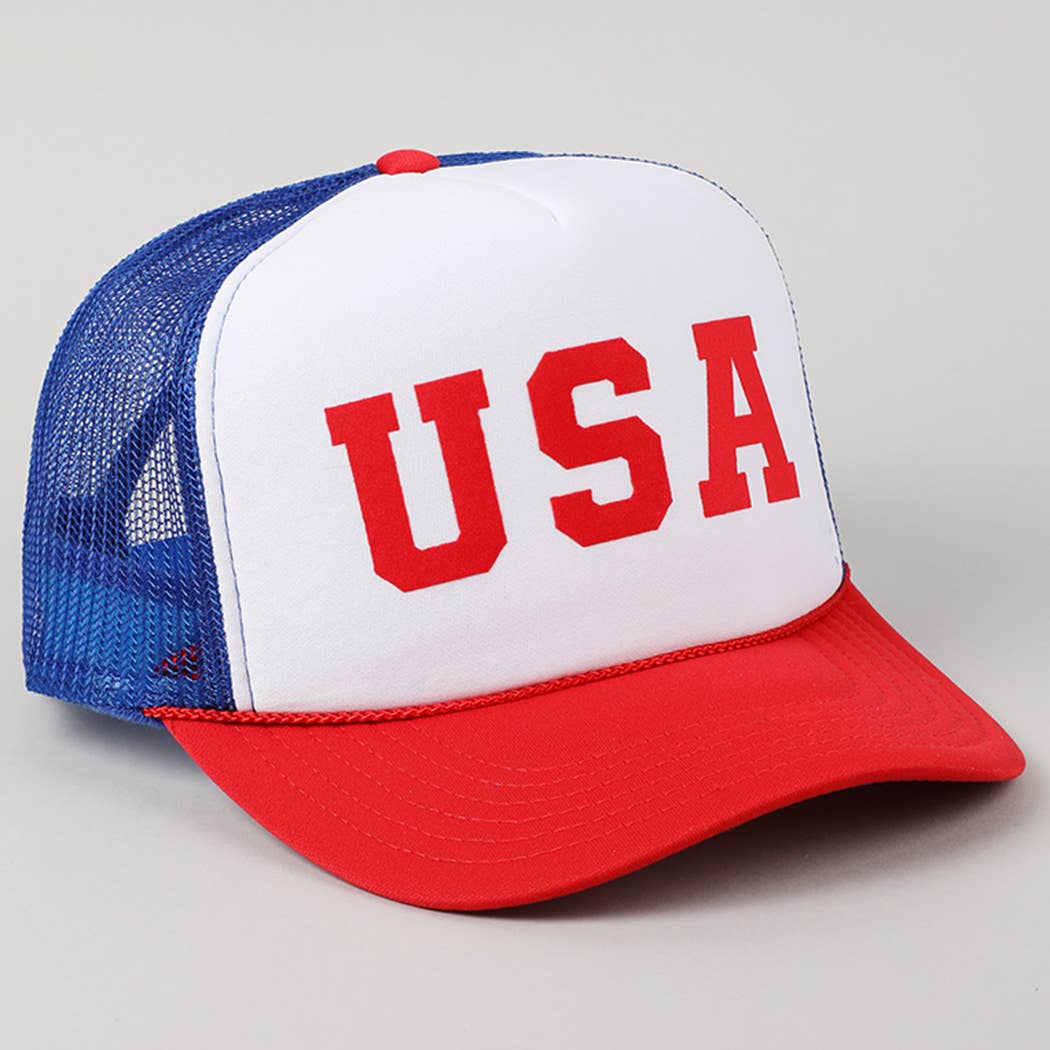 USA Letter Suede Like Logo Print Foam Trucker Hat