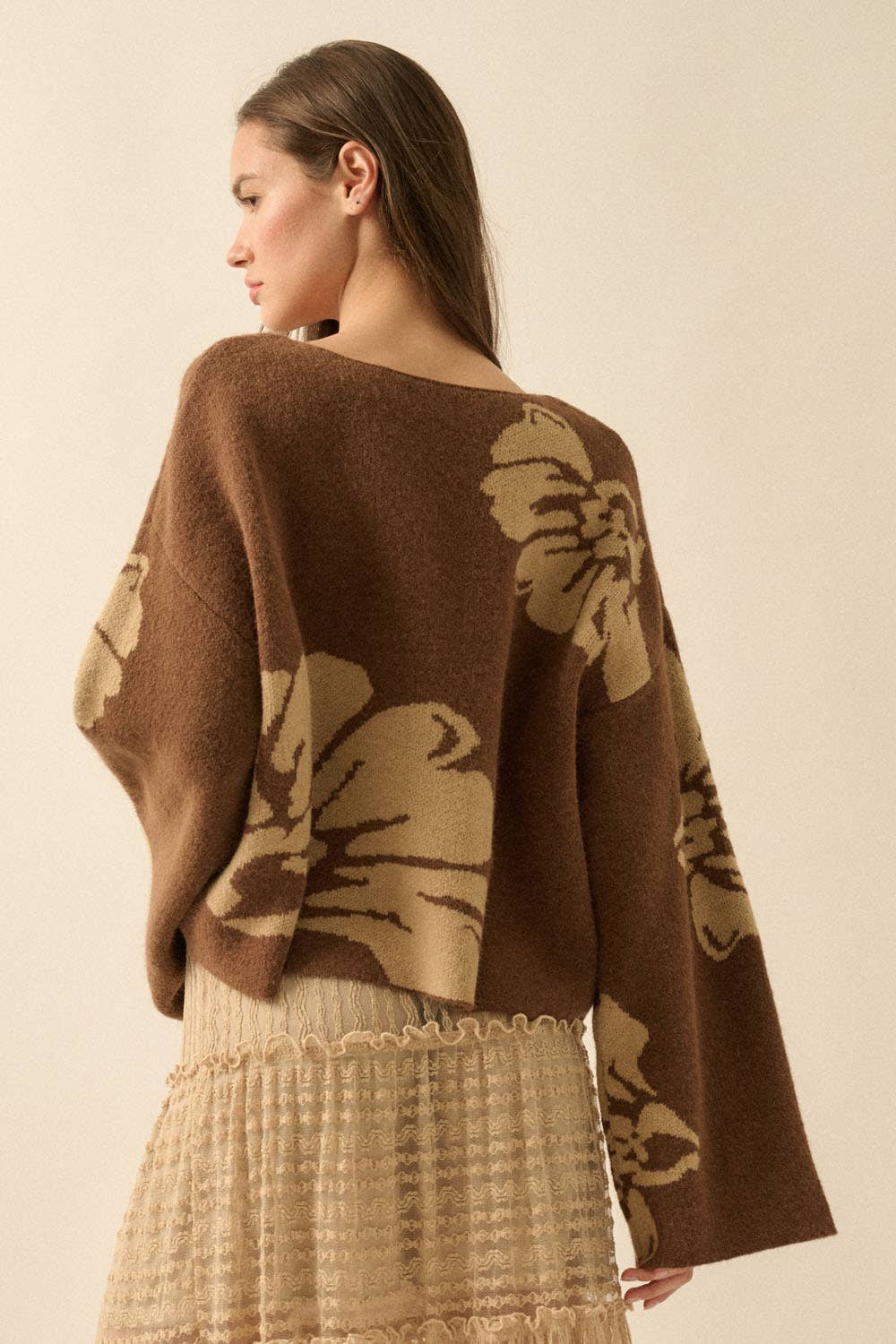Solid Contrasting Floral Sweater