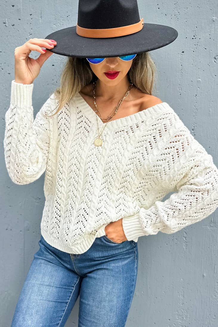 Ivory Textured Twist Detail Back Knitted Sweater Top