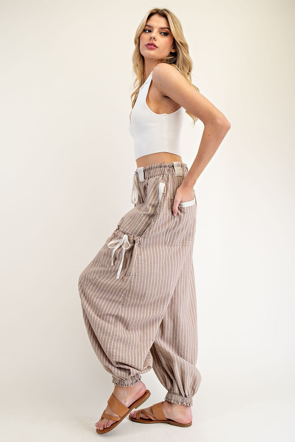 Striped Drawstring Side Pocket Jogger Pants