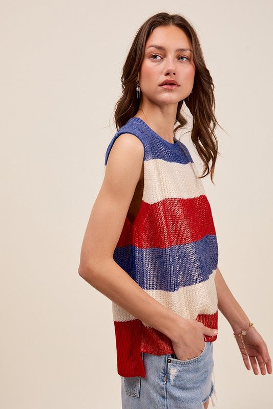 Fourth Of July Stripe Print Sweater Vest Top