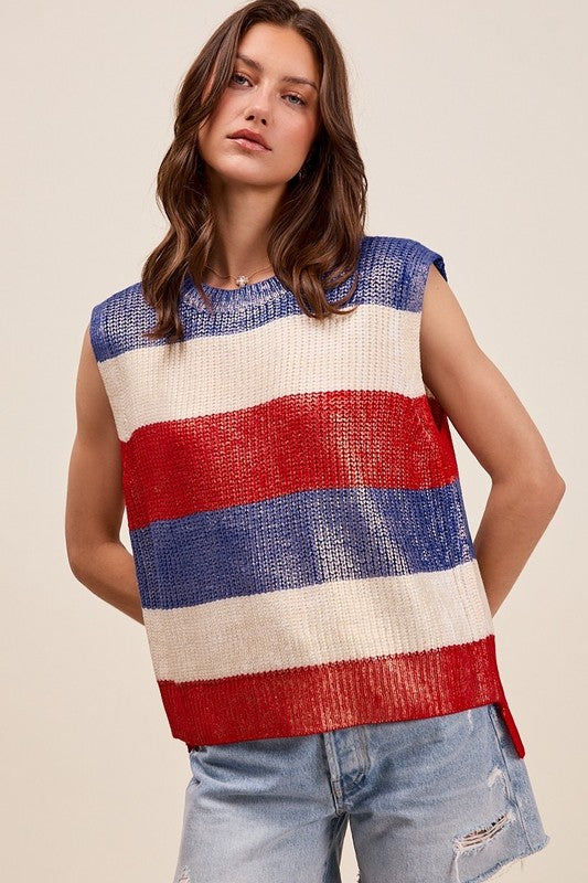 Fourth Of July Stripe Print Sweater Vest Top