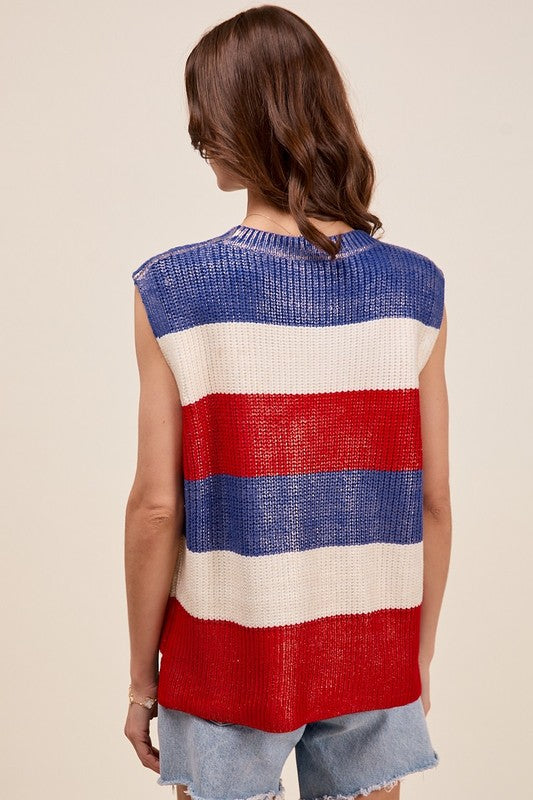 Fourth Of July Stripe Print Sweater Vest Top