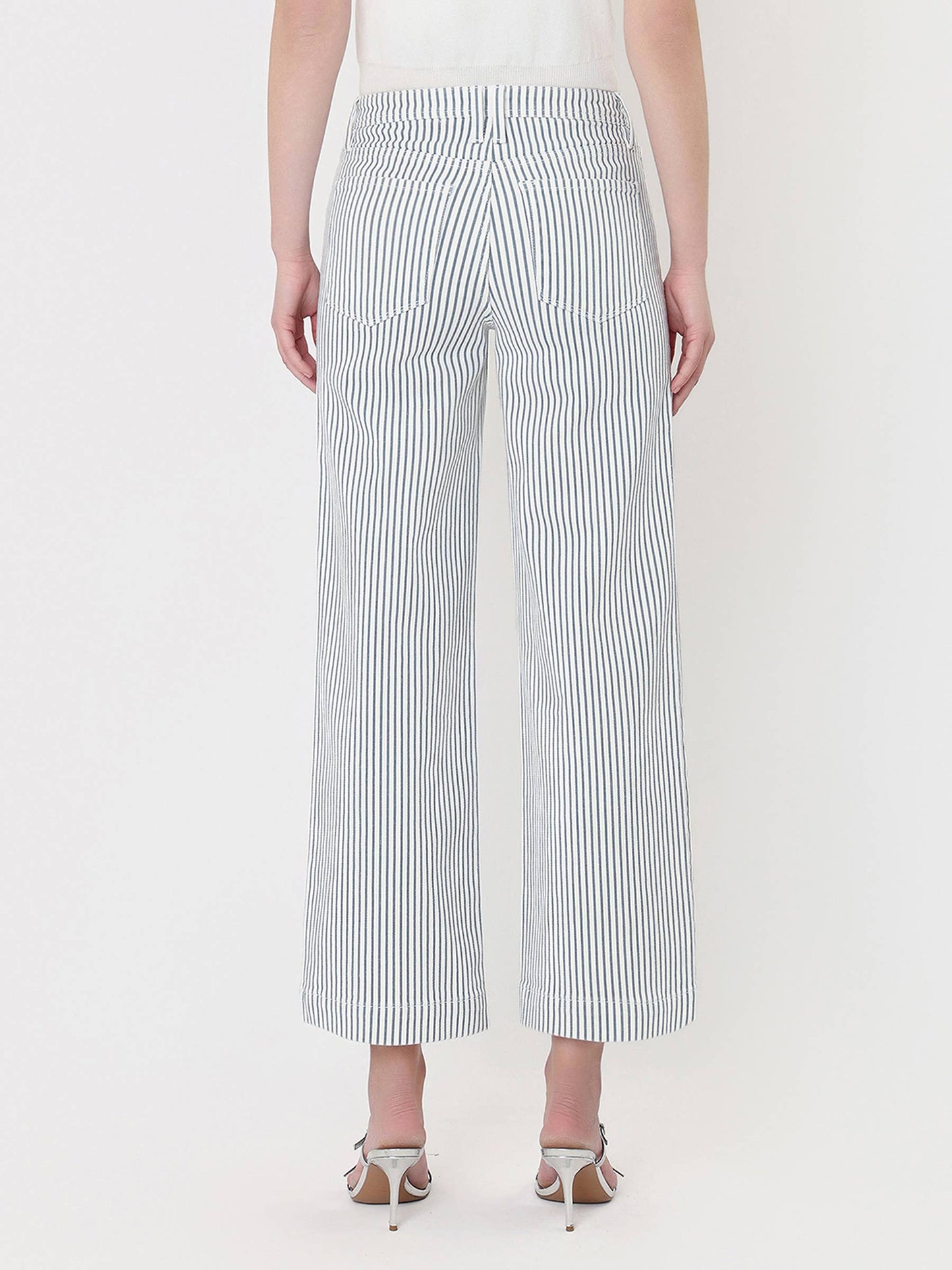 HIGH RISE PATCH POCKET CROP STRIPED WIDE LEG JEANS LV2292STR