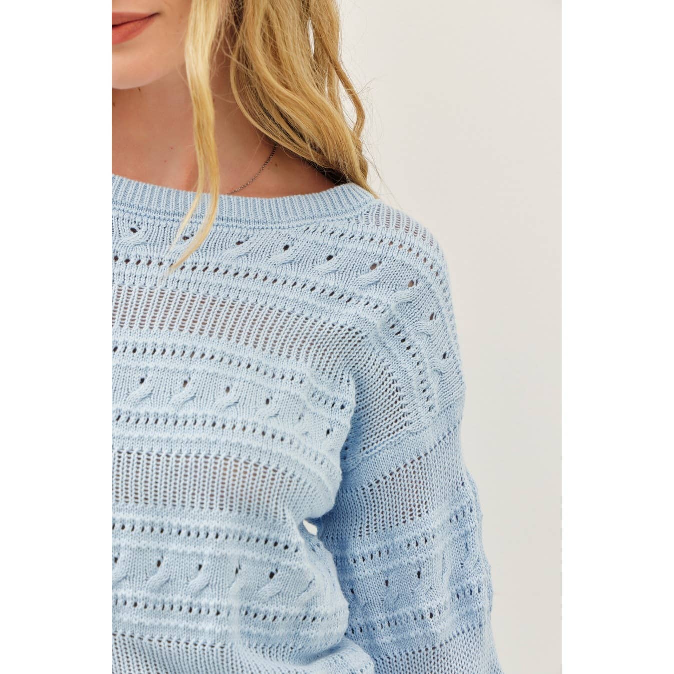 ROUND NECK SOFT COTTON CROCHET KNITTED SWEATER TOP