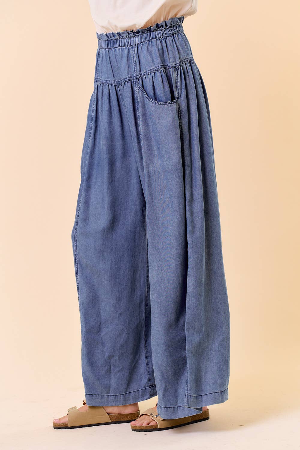 TENCEL DENIM VOLUME WIDE-LEG PANT W/ SLANT POCKETS - 8823P