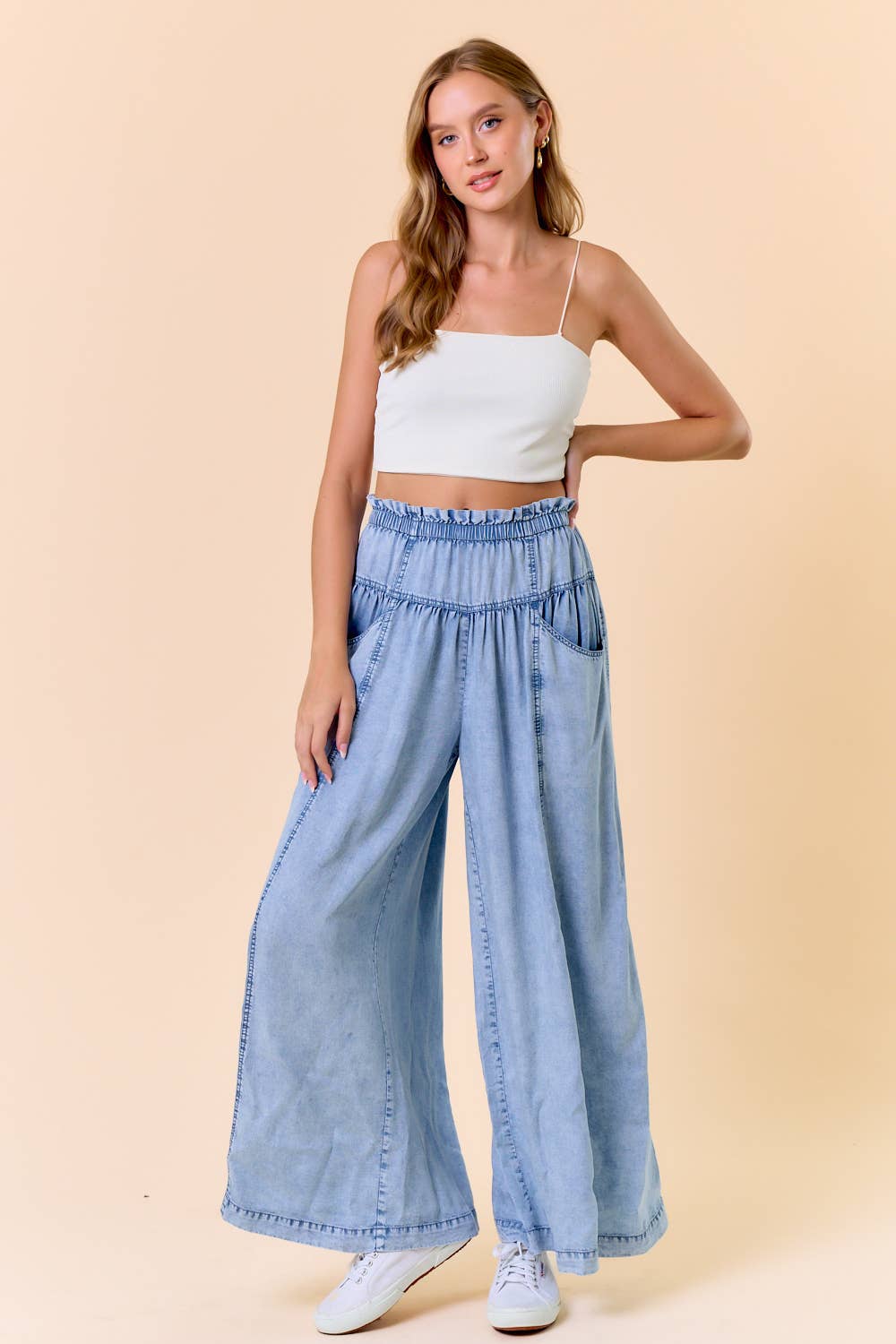 TENCEL DENIM VOLUME WIDE-LEG PANT W/ SLANT POCKETS - 8823P