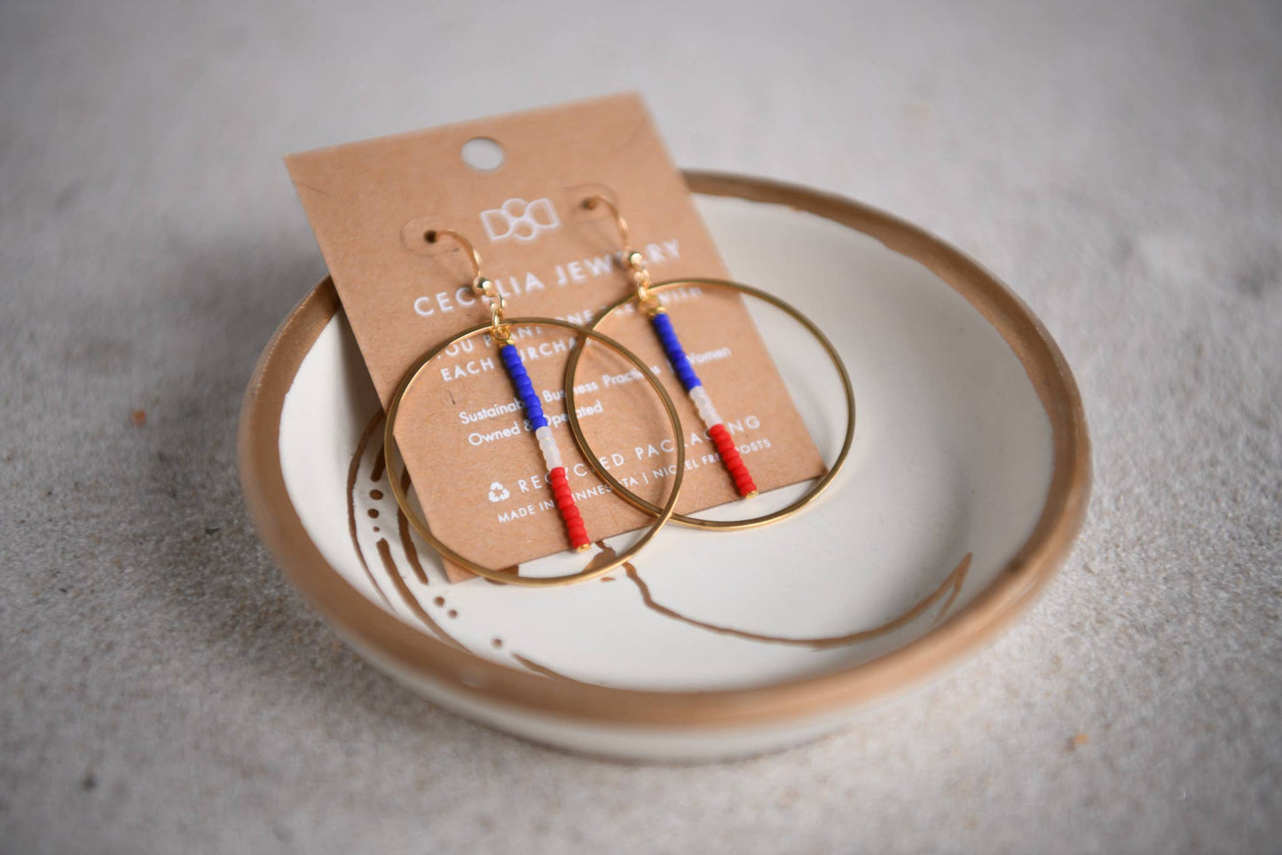 4th of July Seed Bead Earrings Hoop Earrings Gold Earrings