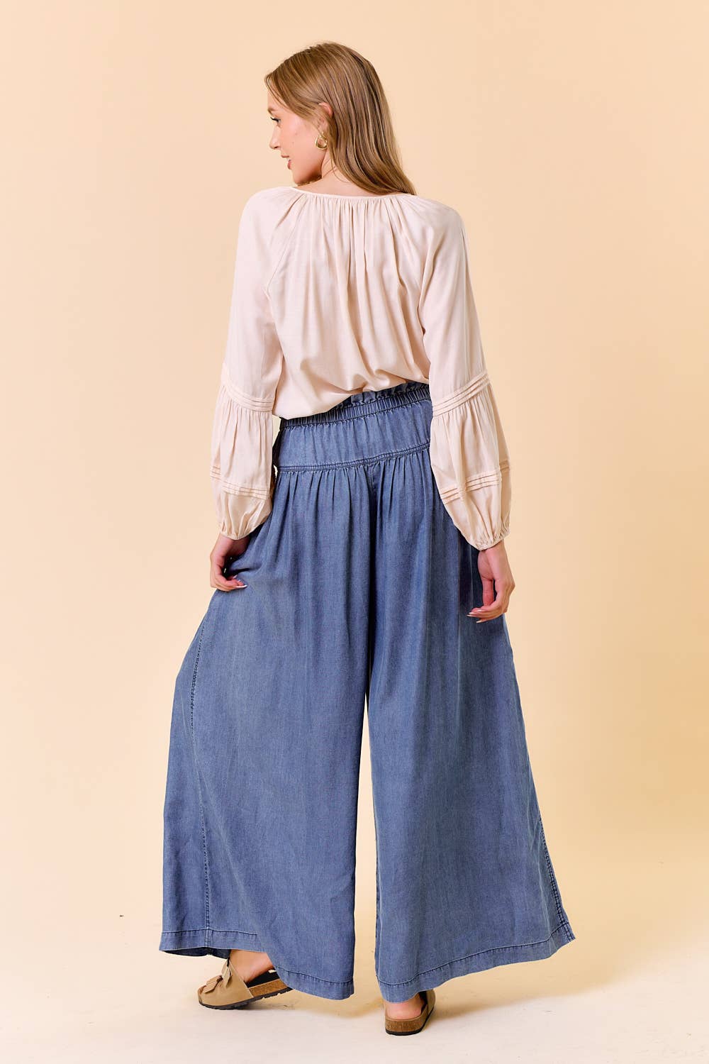TENCEL DENIM VOLUME WIDE-LEG PANT W/ SLANT POCKETS - 8823P