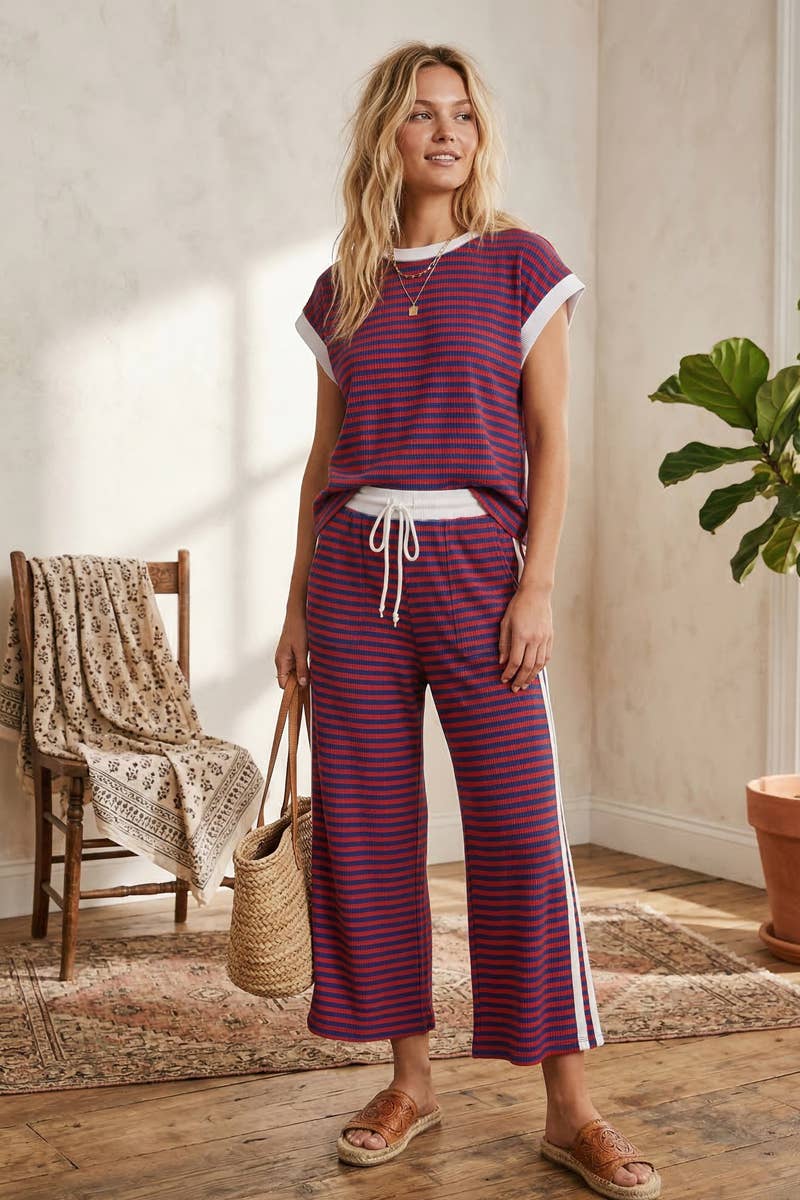 Lightweight Ribbed Striped 4th of July Lounge Set