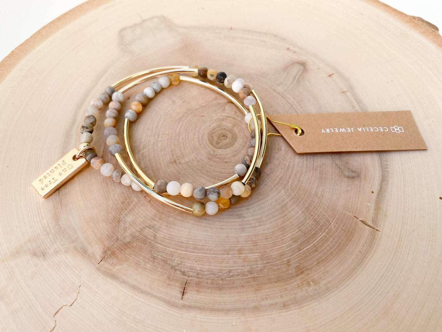 Gemstone and Gold Plated Triple Wrap Bracelets Holiday Gift