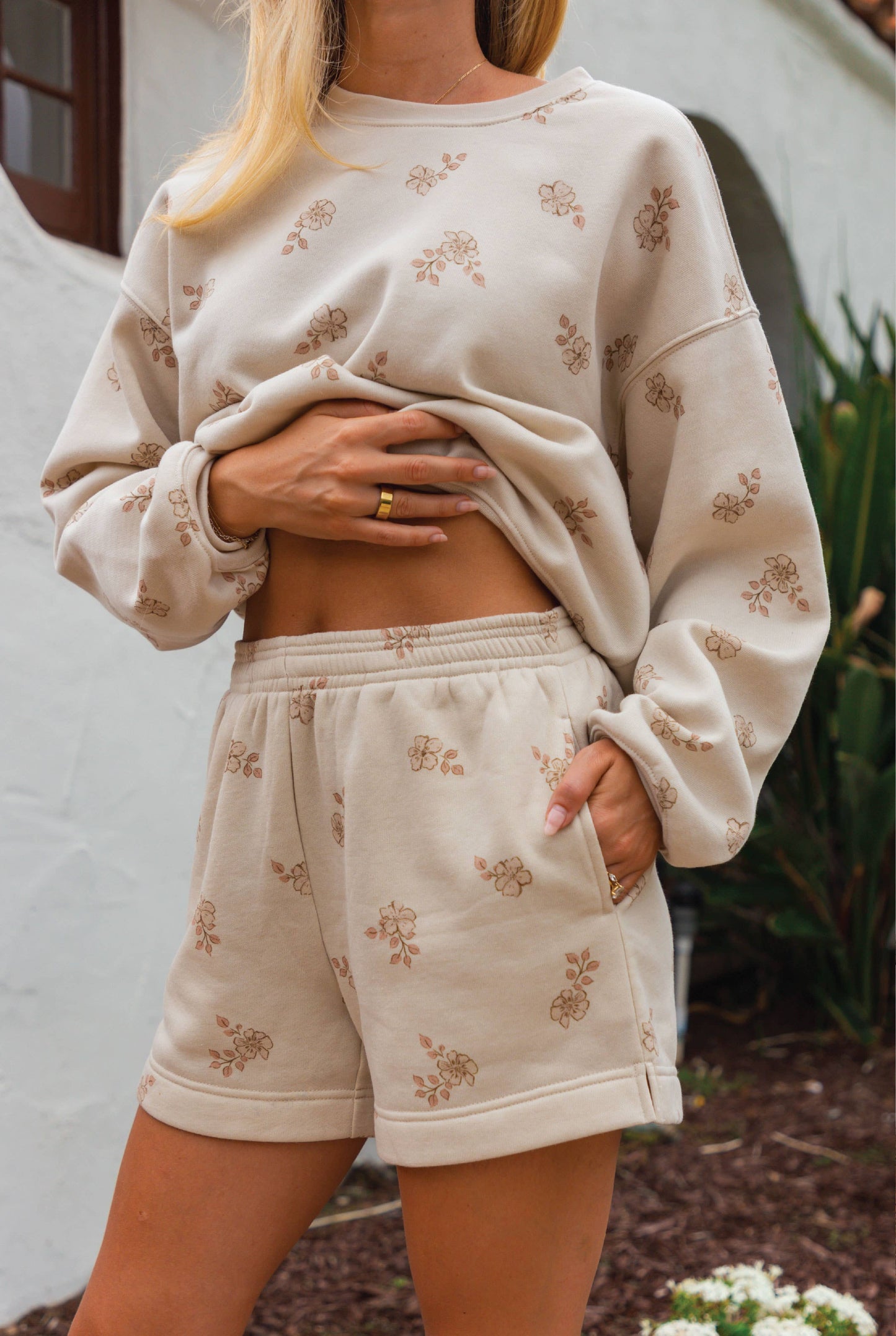 FLORAL PRINTED Sweatshort/Sweatshirt Matching Set