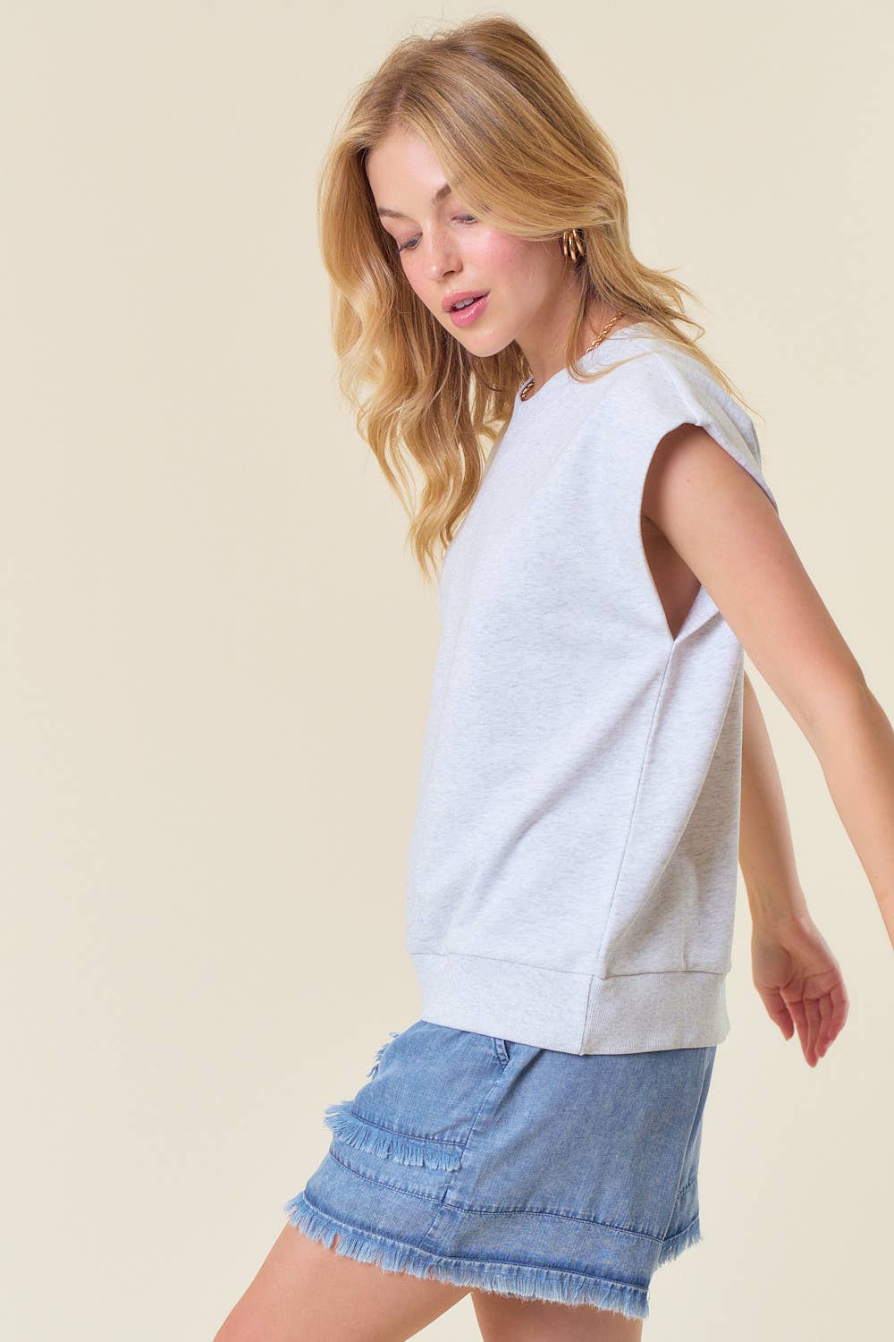 COTTON FRENCH TERRY CREW NECK MUSCLE SWEATSHIRT - 44388T