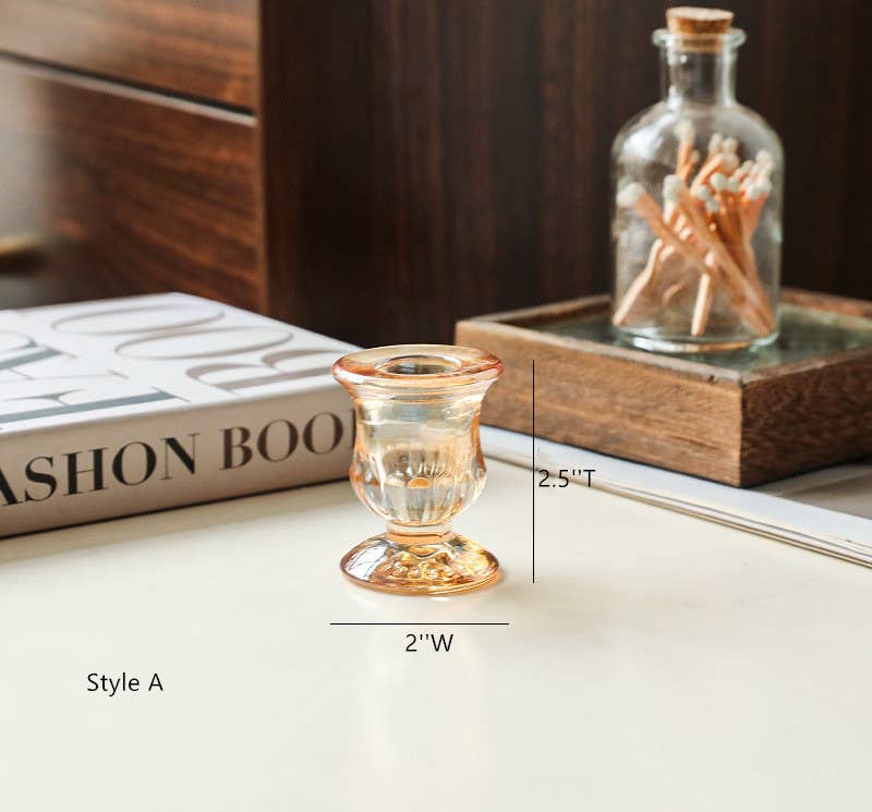 Glass Candlestick Holder Taper Candle Holders Tabletop Amber