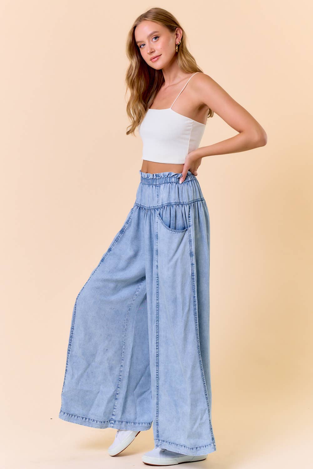 TENCEL DENIM VOLUME WIDE-LEG PANT W/ SLANT POCKETS - 8823P