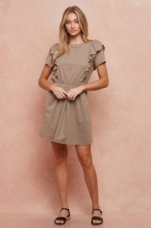 Short Sleeve Ruffle Knit Dress - 26938D