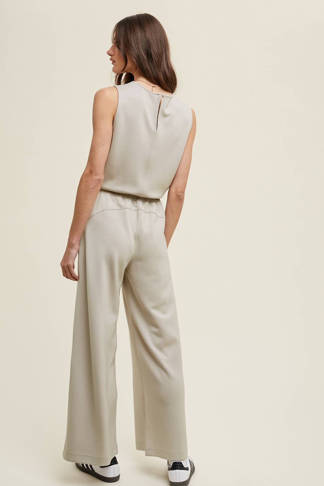WIDE LEG SCUBA JUMPSUIT WITH DRAWSTRING / WL24-8523