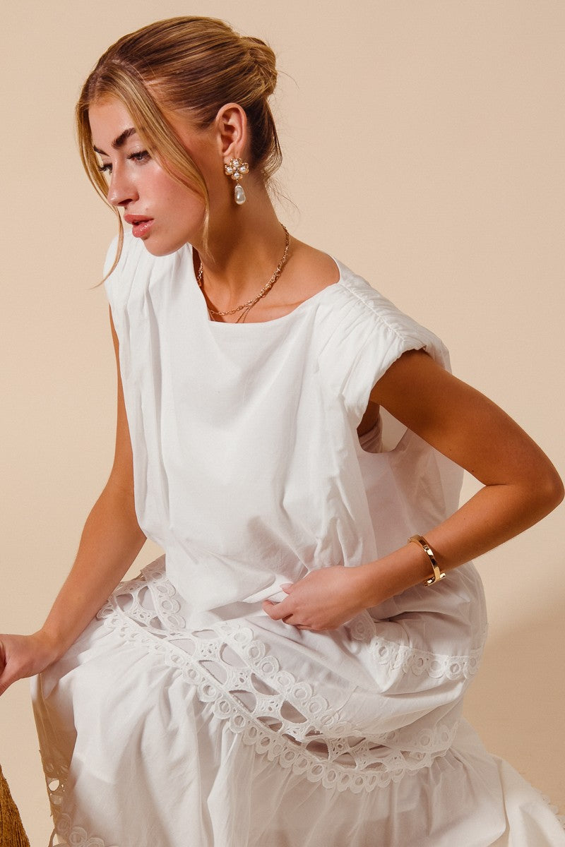 Sleeveless Crop Bubble Top And Lace Trimmed Maxi Skirt Set