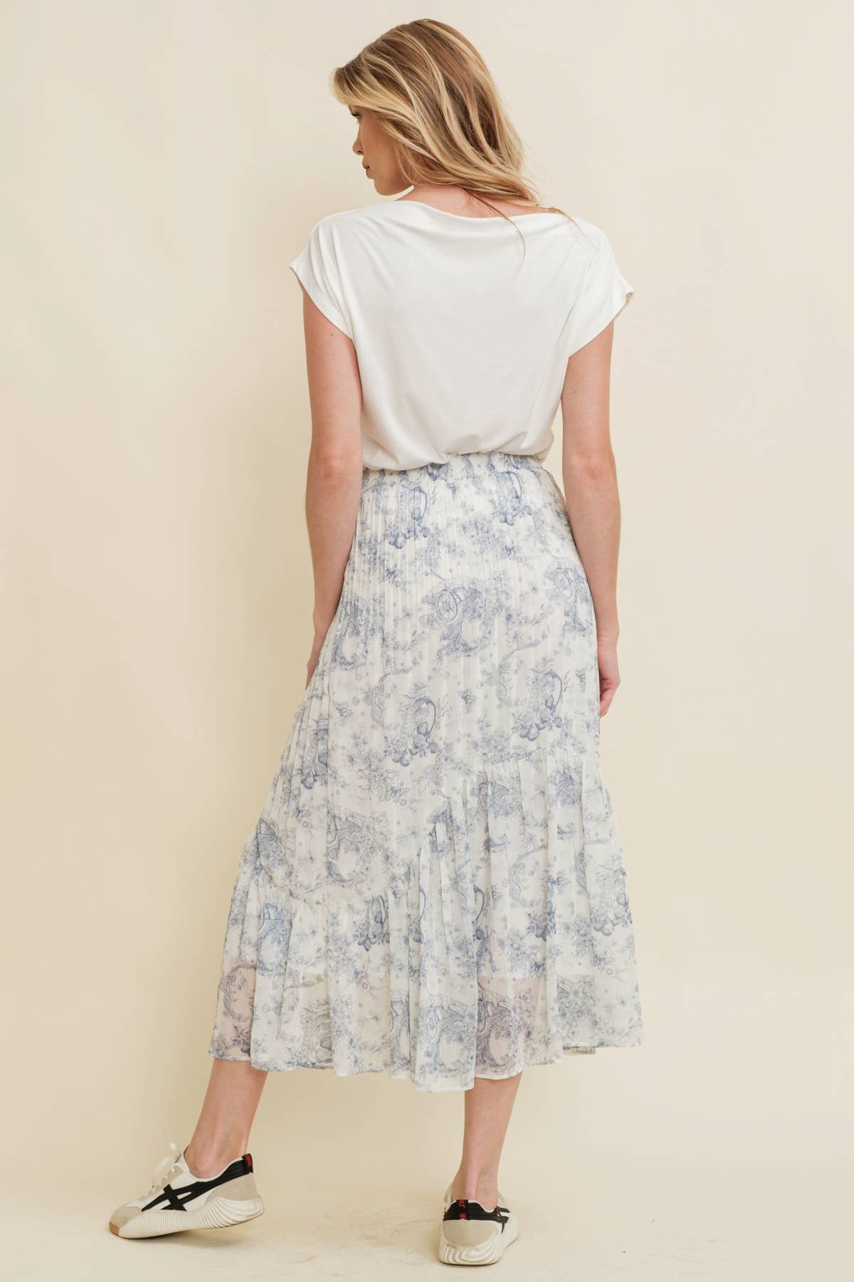 CS13363K - FLORAL PLEATED MIDI SKIRT