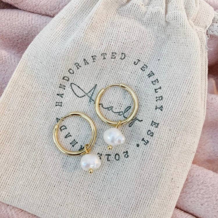 Water Pearl Hoop Earrings, pearl earrings, minimalist hoops