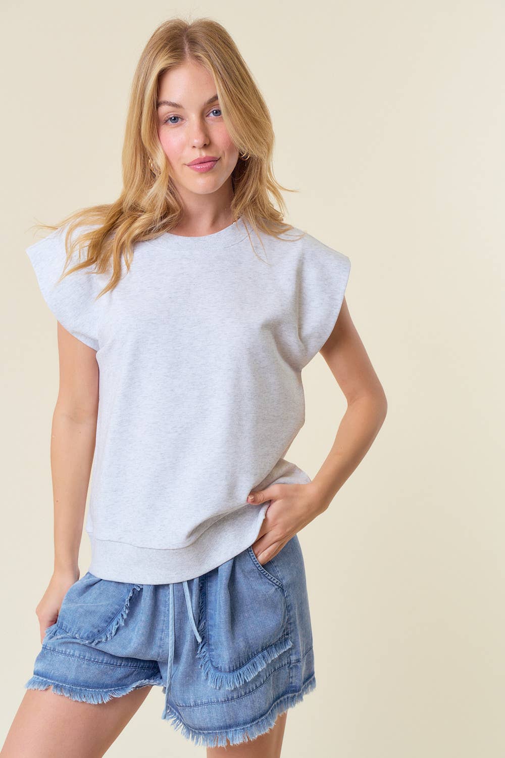 COTTON FRENCH TERRY CREW NECK MUSCLE SWEATSHIRT - 44388T