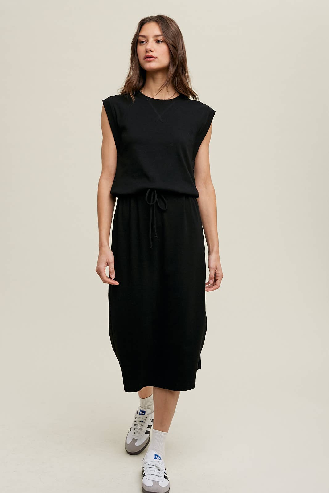 MUSCLE KNIT MIDI DRESS WITH DRAWSTRING / WL24-8856