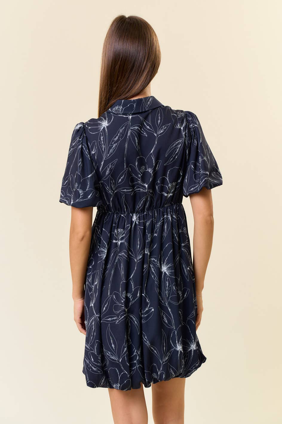 FLORAL PRINT SPLIT V-NECK BUBBLE HEM MINI DRESS
