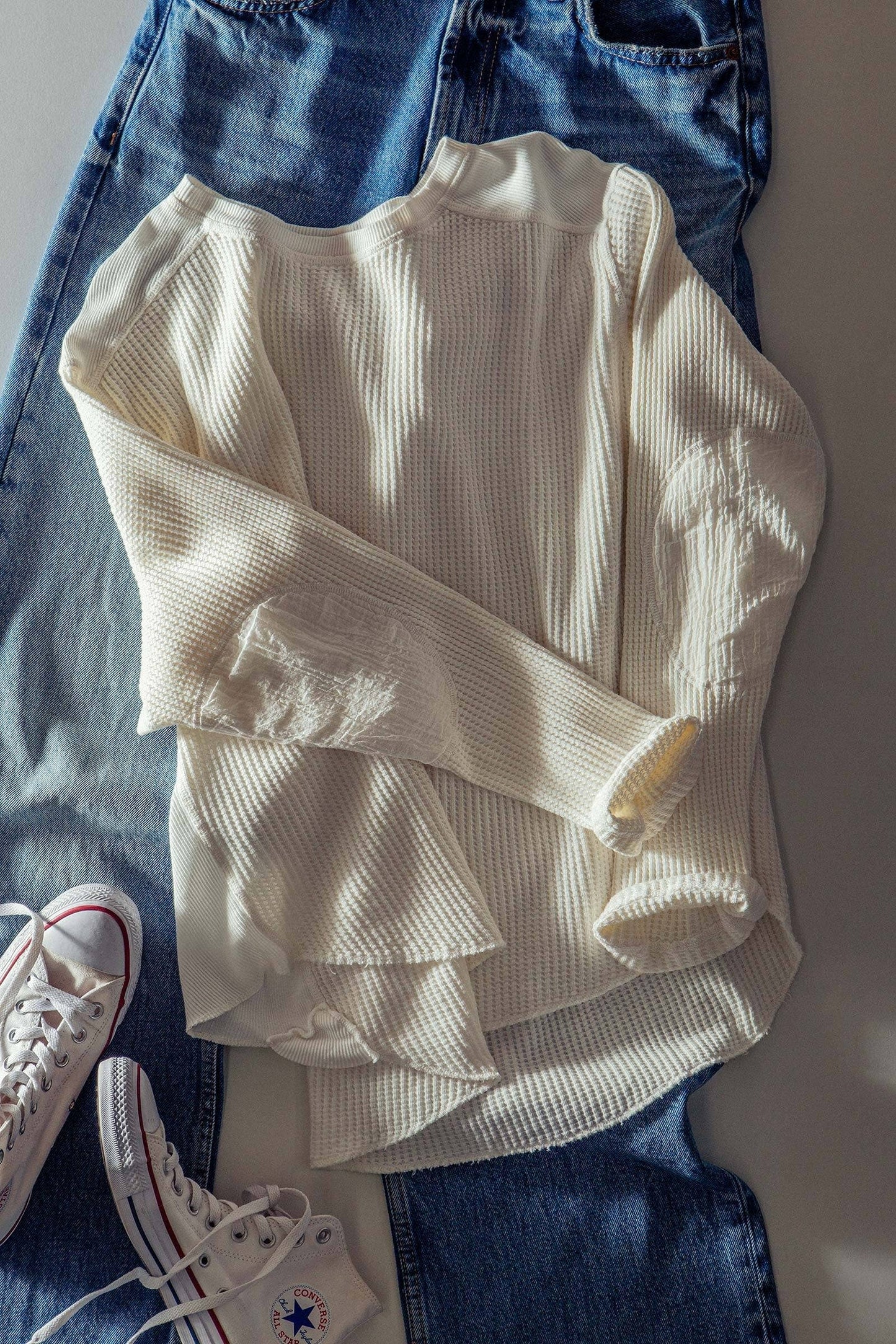 Oversized Waffle Knit High-Low Tunic Top