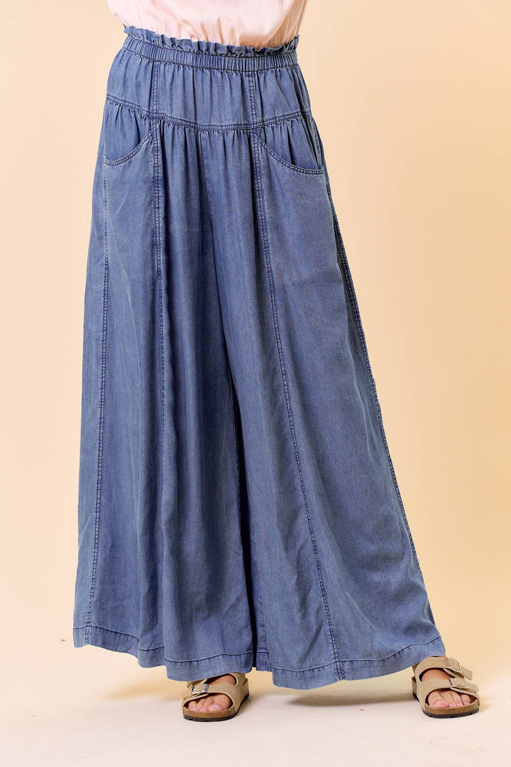 TENCEL DENIM VOLUME WIDE-LEG PANT W/ SLANT POCKETS - 8823P