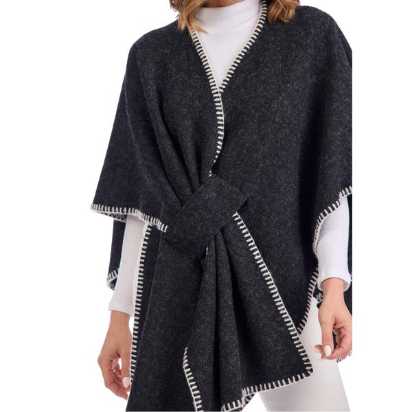 BLACK HAYWORD BLANKET STITCH PONCHO