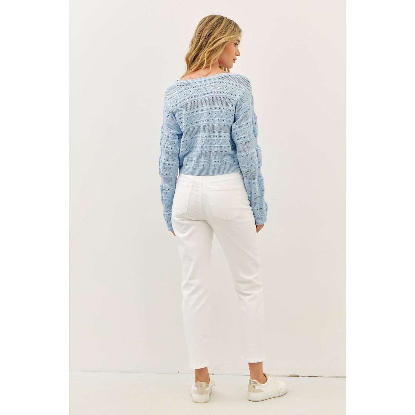 ROUND NECK SOFT COTTON CROCHET KNITTED SWEATER TOP