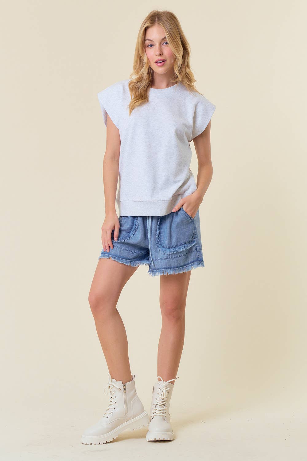 COTTON FRENCH TERRY CREW NECK MUSCLE SWEATSHIRT - 44388T