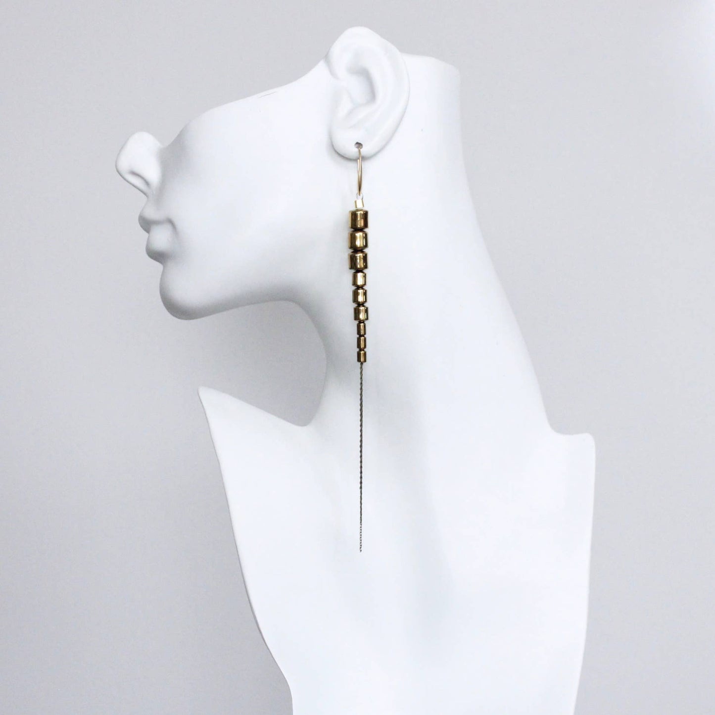 Gold hematite and brass ox chain earrings