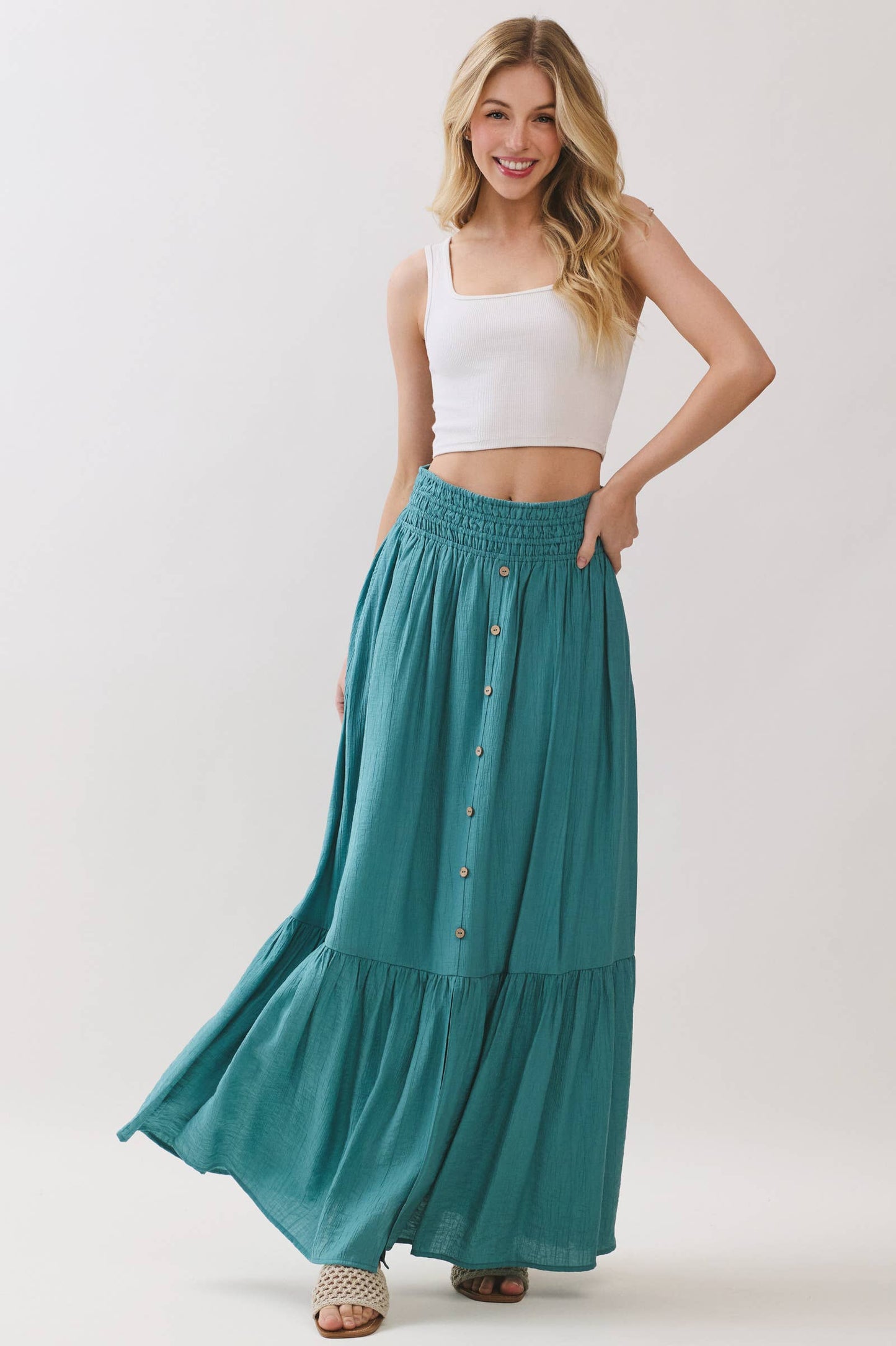 Tiered Center Slit Maxi Skirt - VS3399A