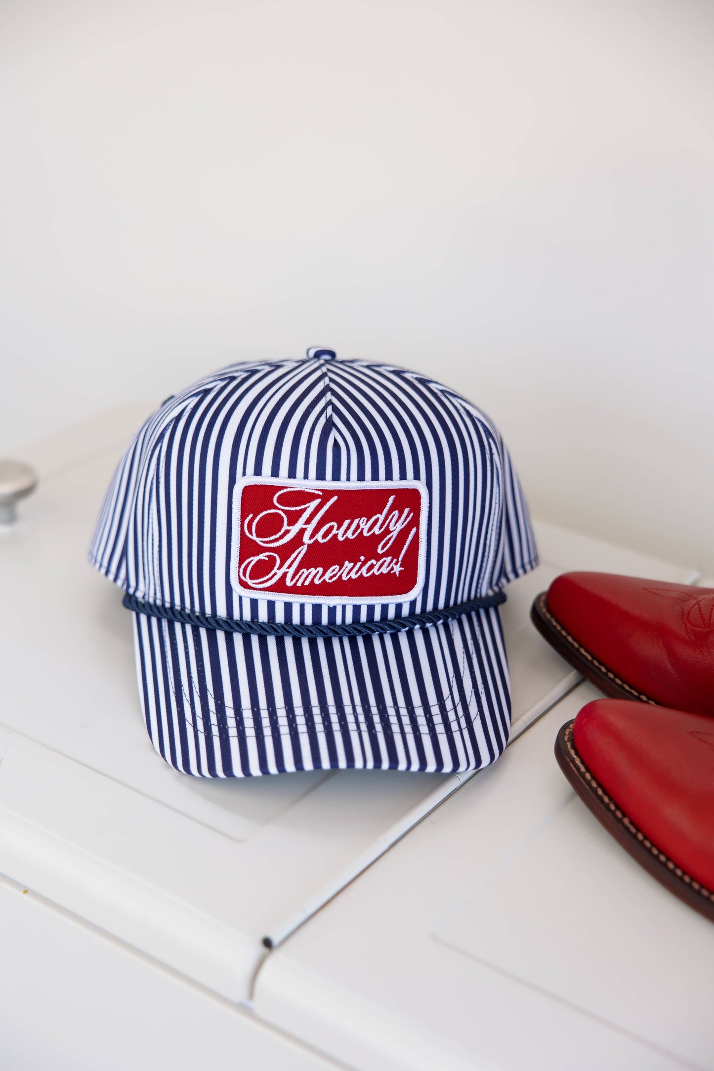 Howdy America Blue Striped Patch Hat 4th Of July Hat