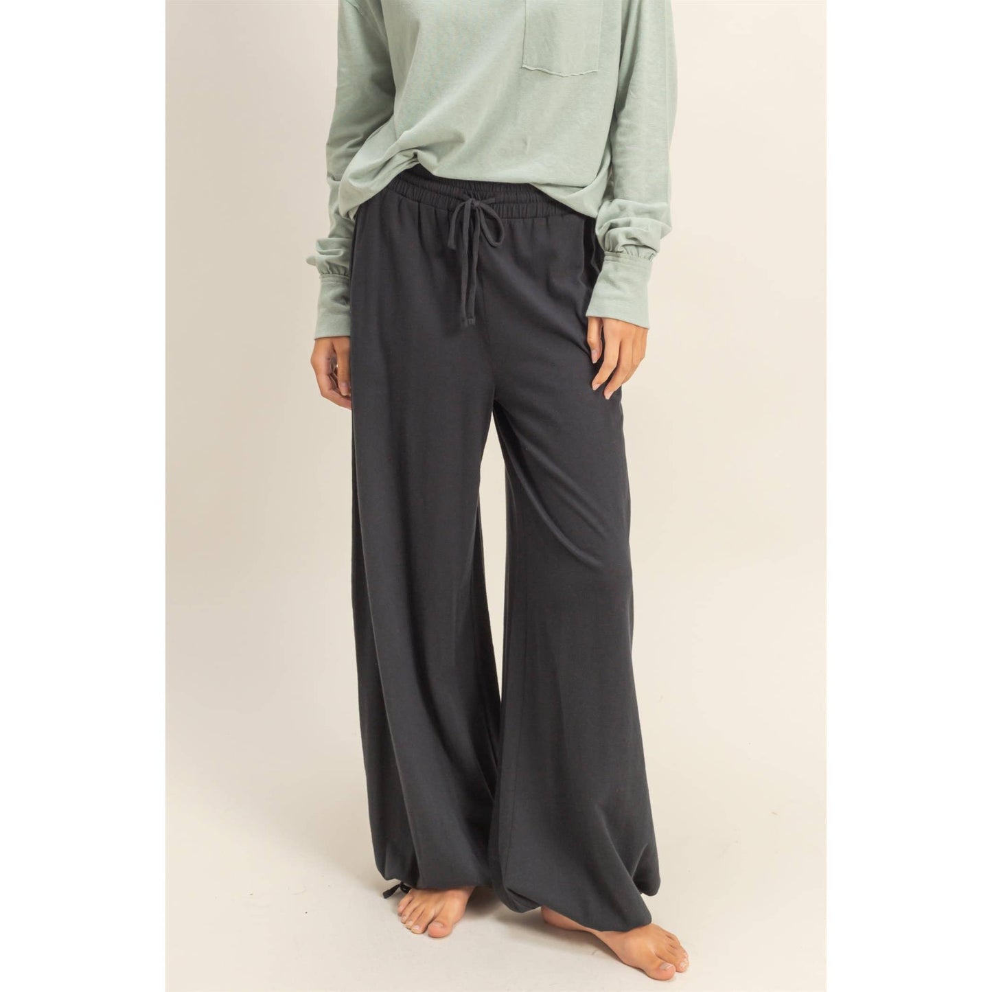 High Waist Drawstring Wide Leg Pants