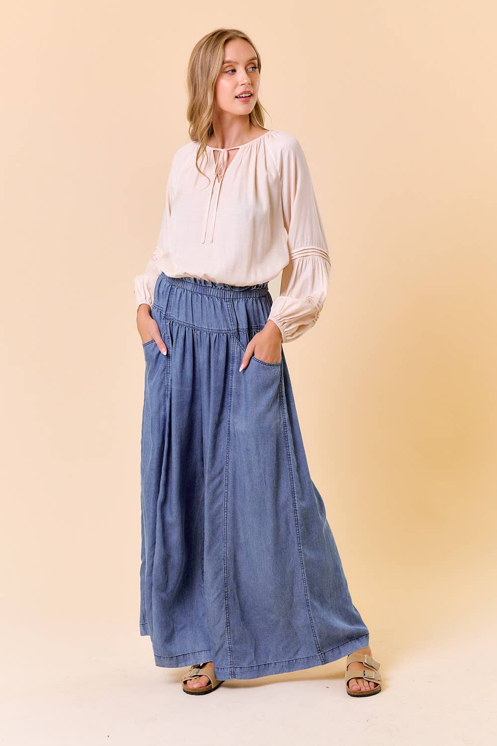 TENCEL DENIM VOLUME WIDE-LEG PANT W/ SLANT POCKETS - 8823P