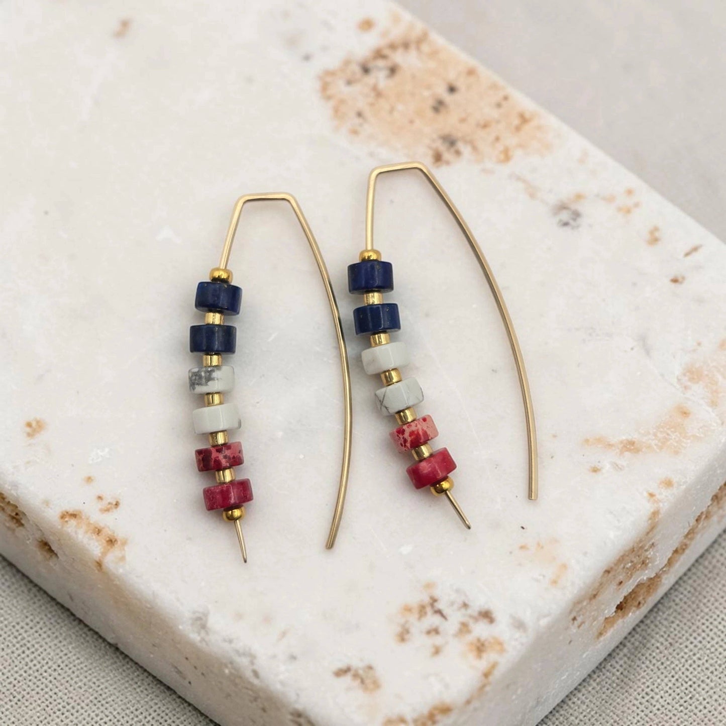 Red White & Blue Earrings | American Jewelry | Gold