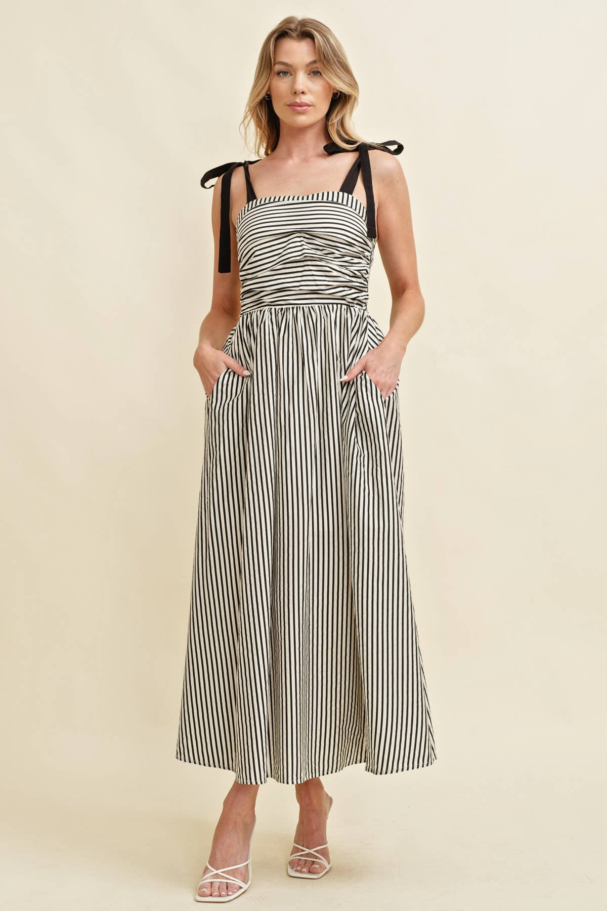 CD13260A - SHOULDER TIE STRIPED MAXI DRESS