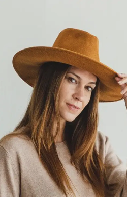 Faux Suede Wide Brim Panama Hat with Braided Band
