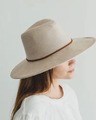Faux Suede Wide Brim Panama Hat with Braided Band
