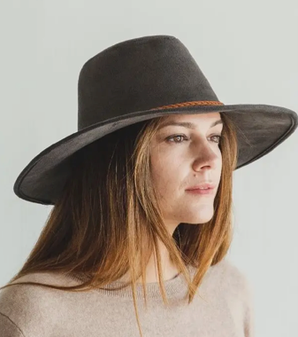 Faux Suede Wide Brim Panama Hat with Braided Band