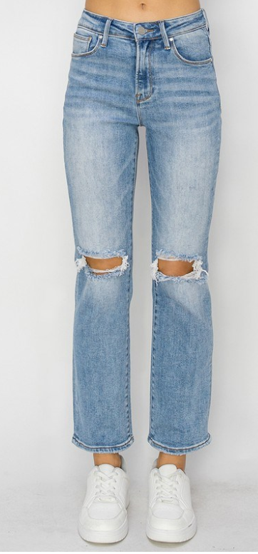 High Rise Ankle Slim Straight Leg